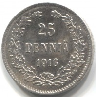 монета 25 пенни 1916 S, Раскол чекана на 5 часов - вид 1 миниатюра